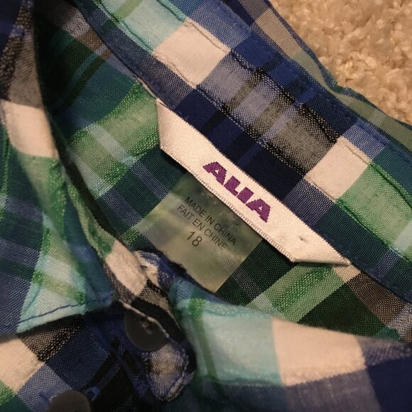 Vintage Alia Plaid Embroidered Green & Blue Cottagecore Button Down Shirt - Picture 9 of 16